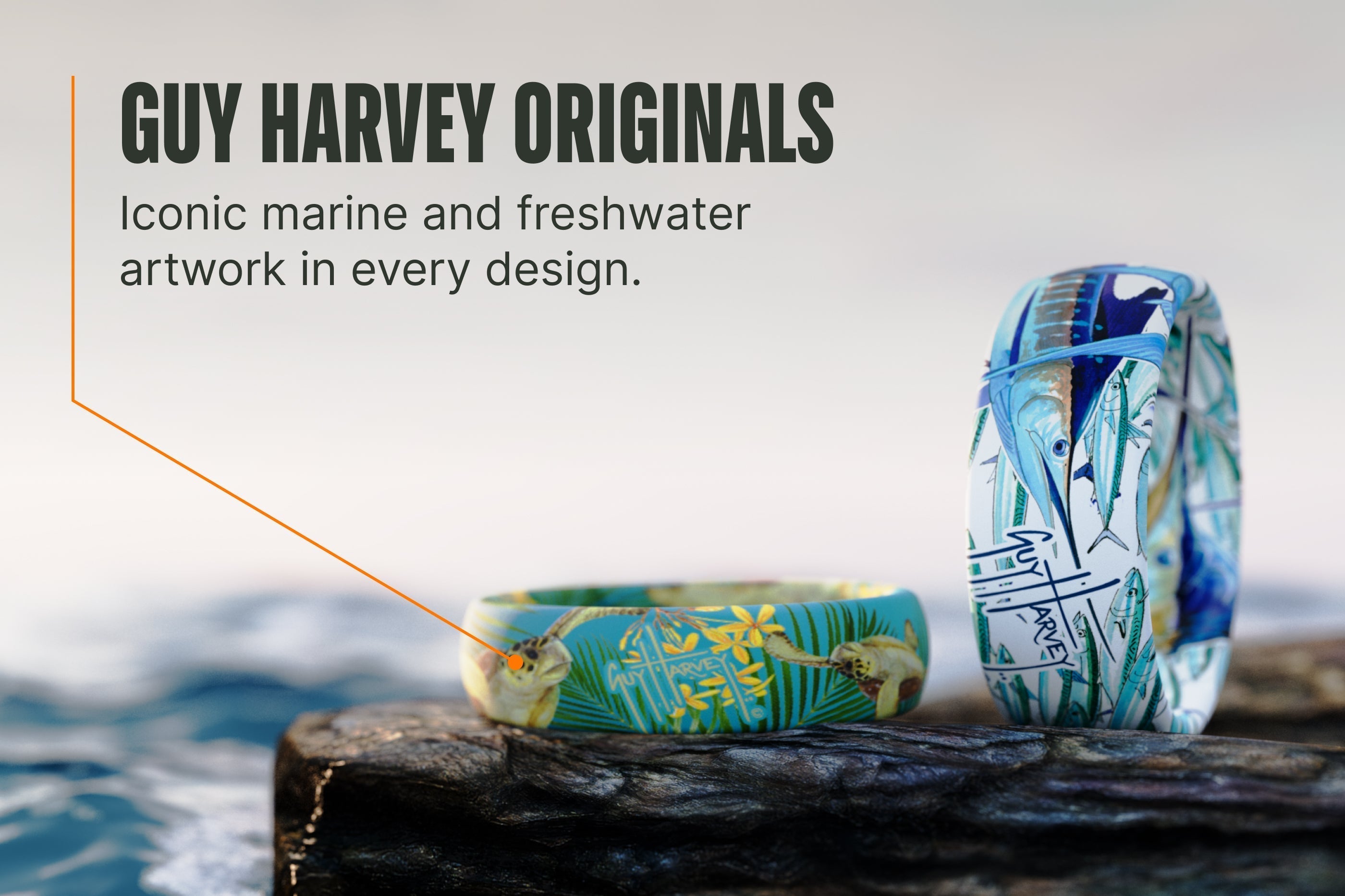 Guy Harvey Floral Turtles Thin Ring